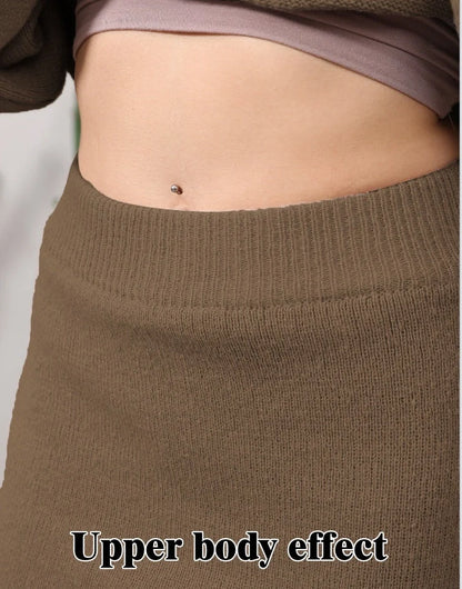 Women's home clothing set in brown camel, soil gray, and light grey - comfortable loungewear for relaxation