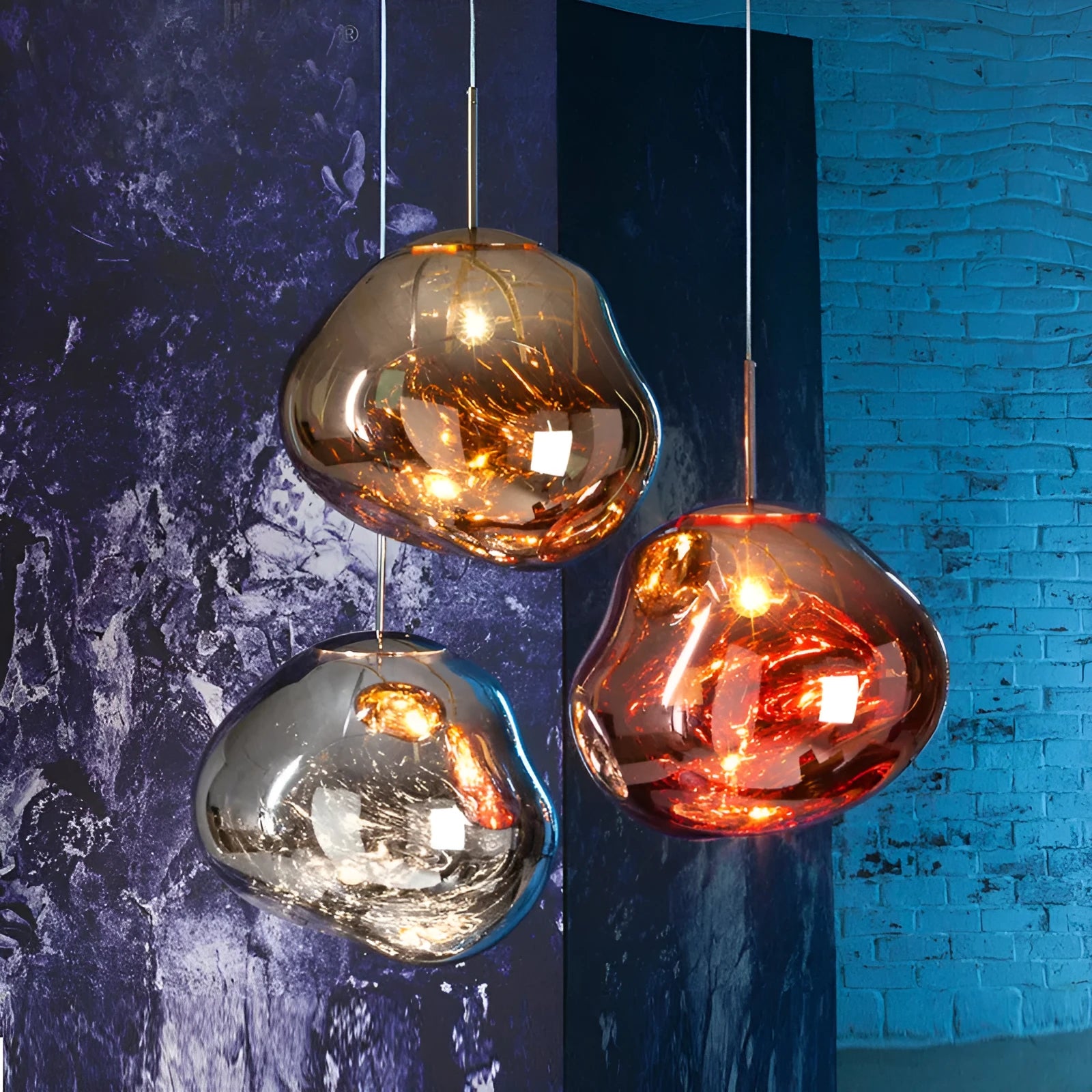 Nordic irregular glass chandelier with E27 LED light source in gold, silver, or wine red colour