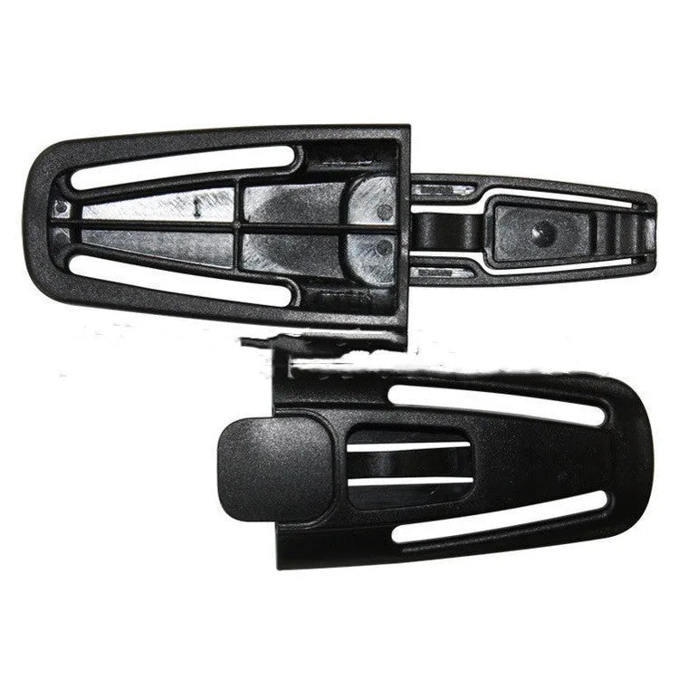 Black nylon child safety seat 5-point harness buckle lock clip measuring 14.5cm by 4cm