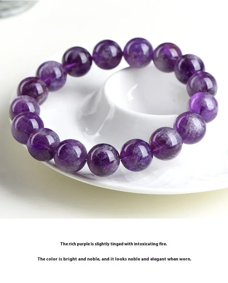 Natural feather amethyst crystal bracelet with Snow Mountain purple scattered beads and Ruyi design.