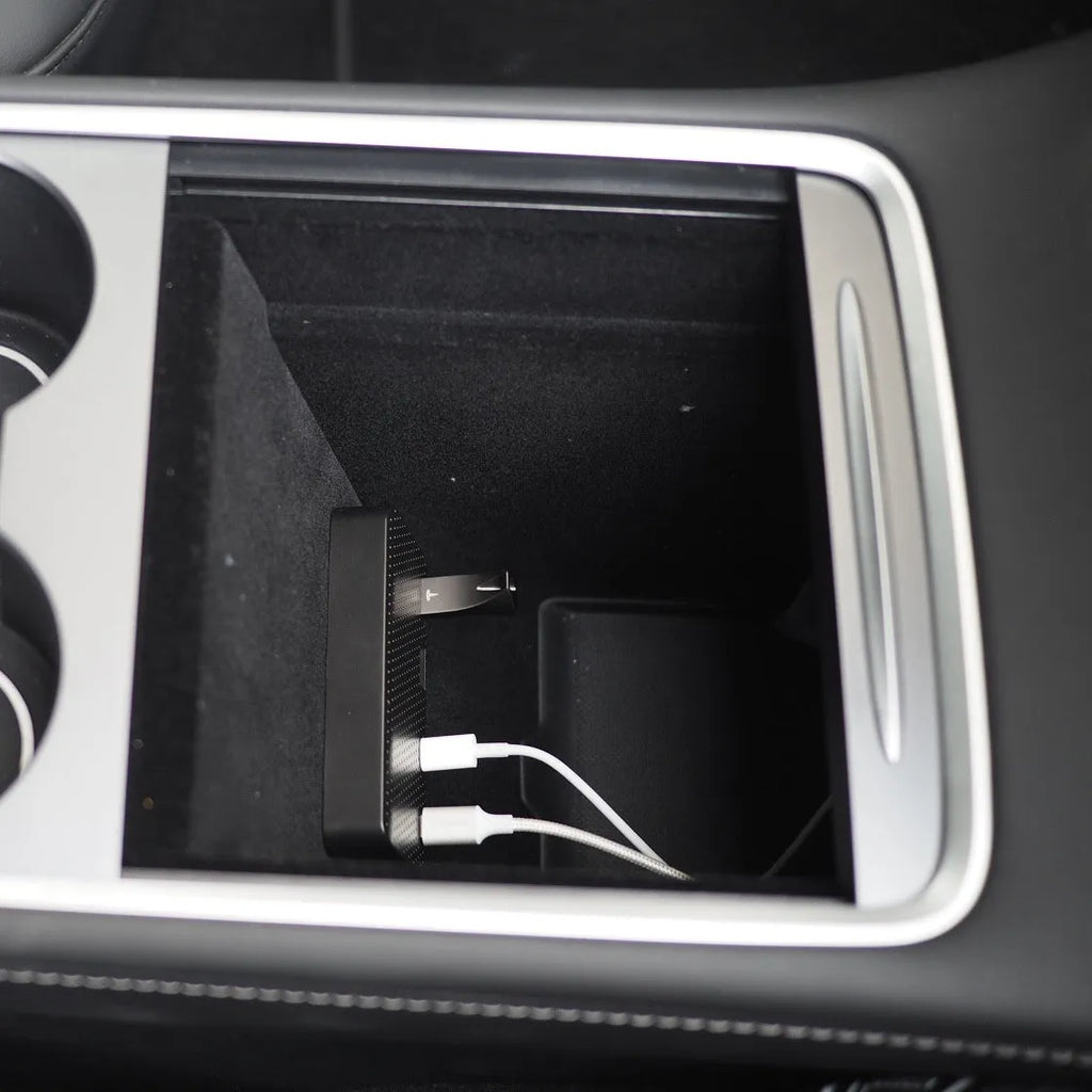 USB extension hub hidden storage compartment for Tesla Model Y Model 3 centre console plastic Magic Bean Y Box with Apple PD data line