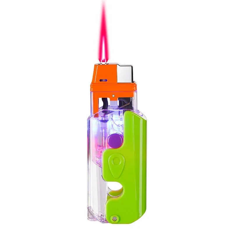 Colourful plastic luminous radish lighter in orange, purple, or green with wind-resistant feature