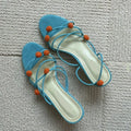 Cyan French genuine leather lace-up high-heeled sandals with niche ball detail and open toe