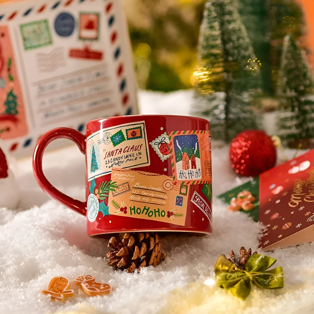 Winter gift ceramic mug 400ml cylindrical shape high temperature resistant microwave safe