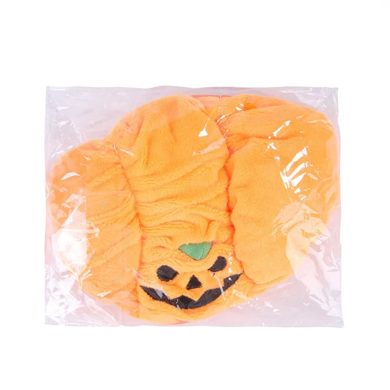 Pet Halloween funny pumpkin hat in orange polyester, large size 42cm length, for dogs or cats