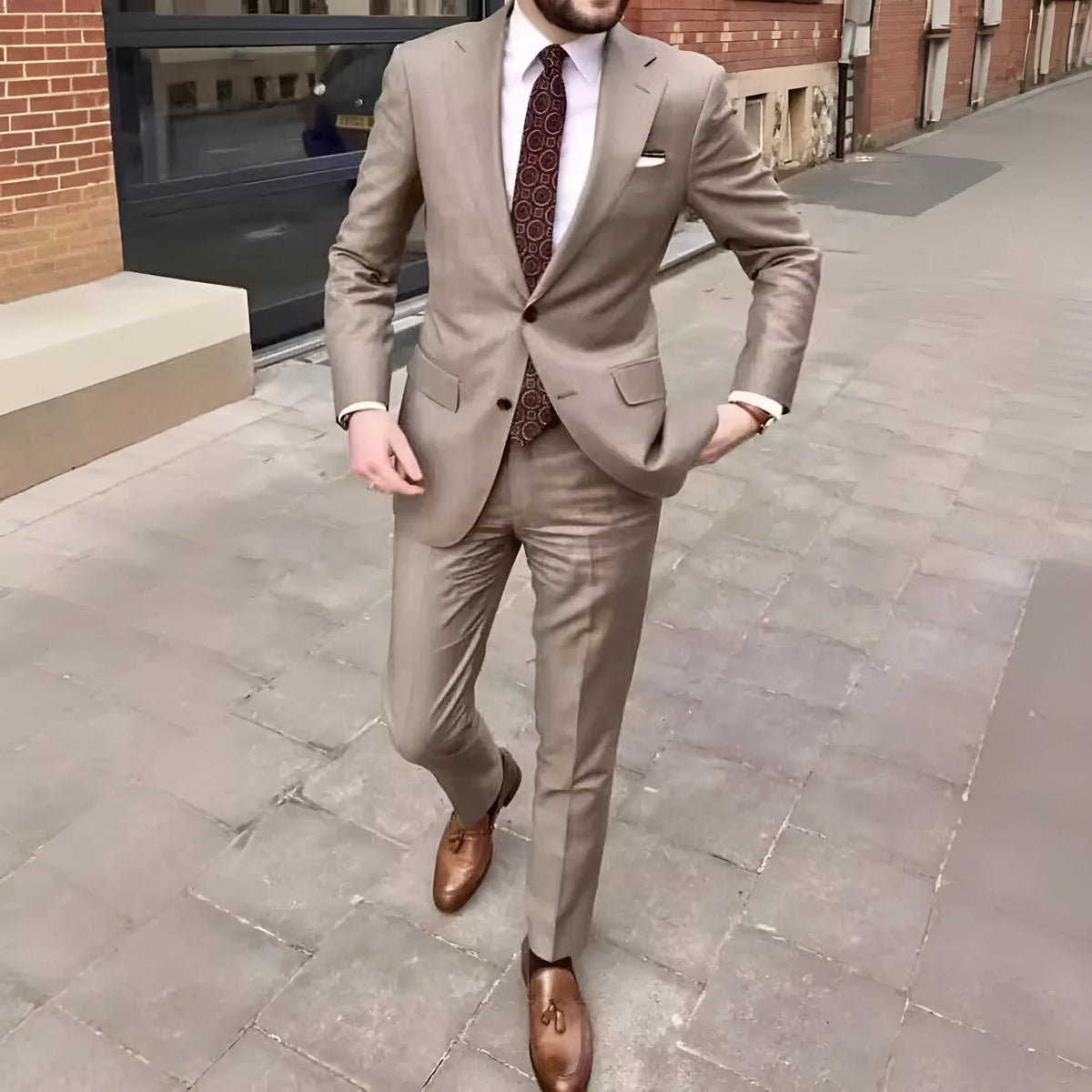 Men's slim fit business dress two button set in acetate fibre with jacket and trousers