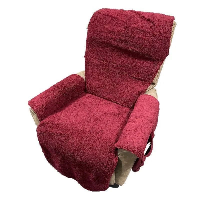Polyester sofa slipcover in lambswool beige colour on a cushion, showing its fitted design.