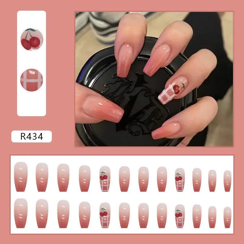 Crystal Butterfly fake nails set with 24 pieces and glue tube, plain pattern finished wear