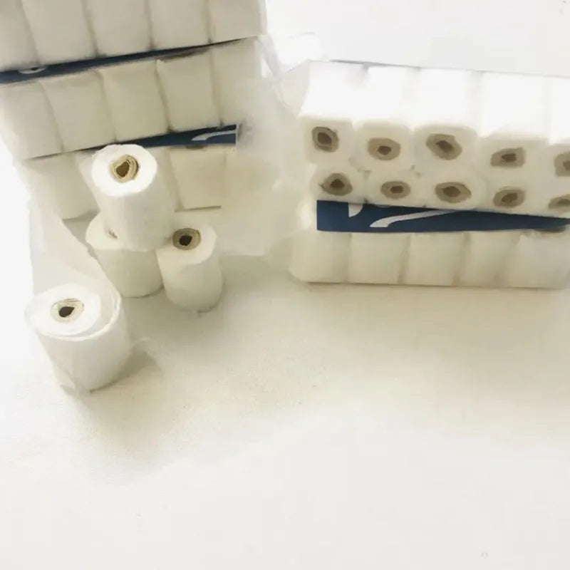 Small white paper model of a tissue roll for dollhouse play, showing 30mm width and 80mm height.