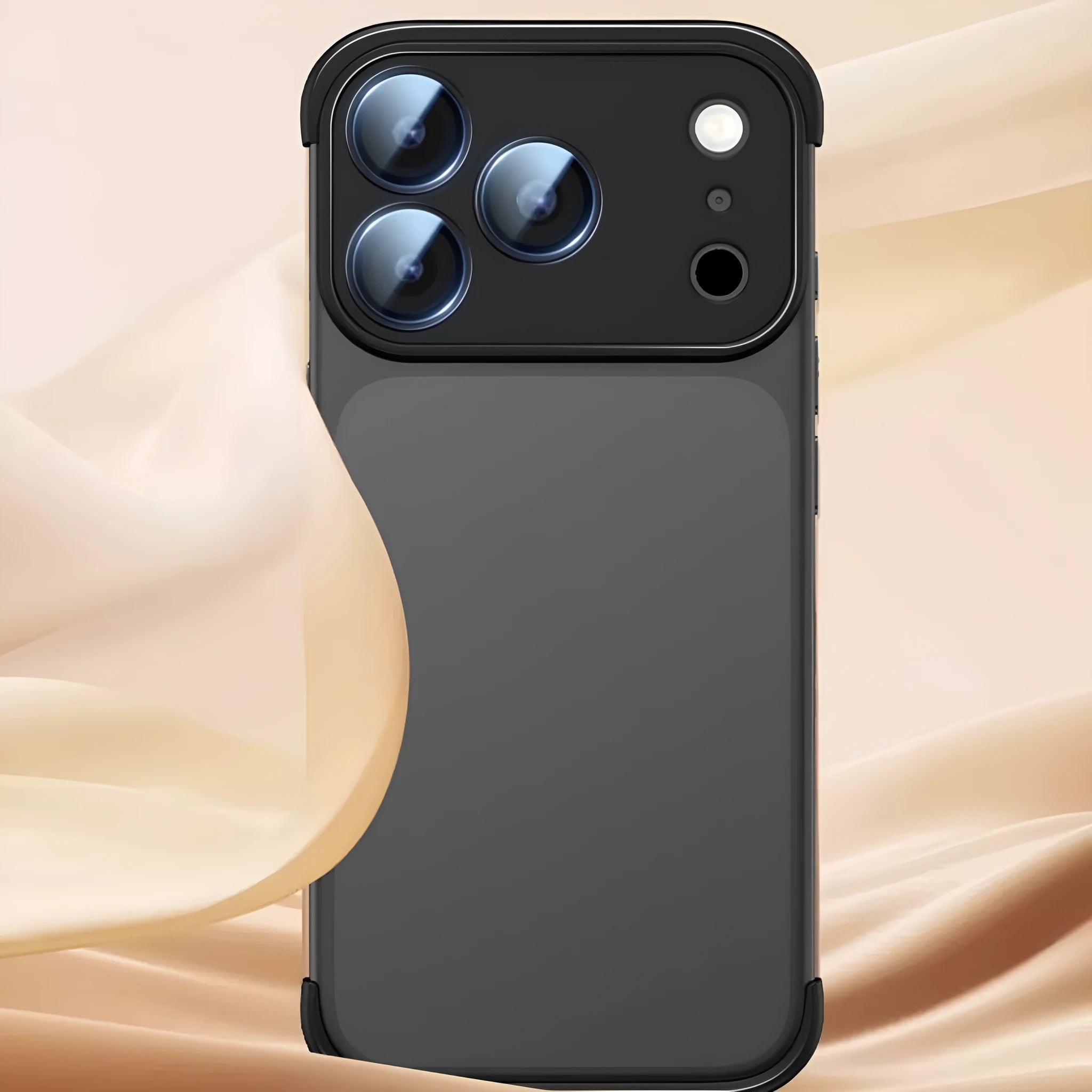 High-grade simple personality shell phone case for iPhone 17 models in black, orange, grey, and desert colour.