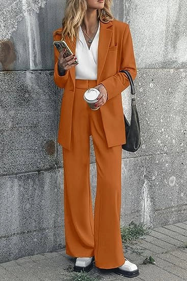Women's casual solid colour coat trousers suit in polyester, available in multiple colours and sizes