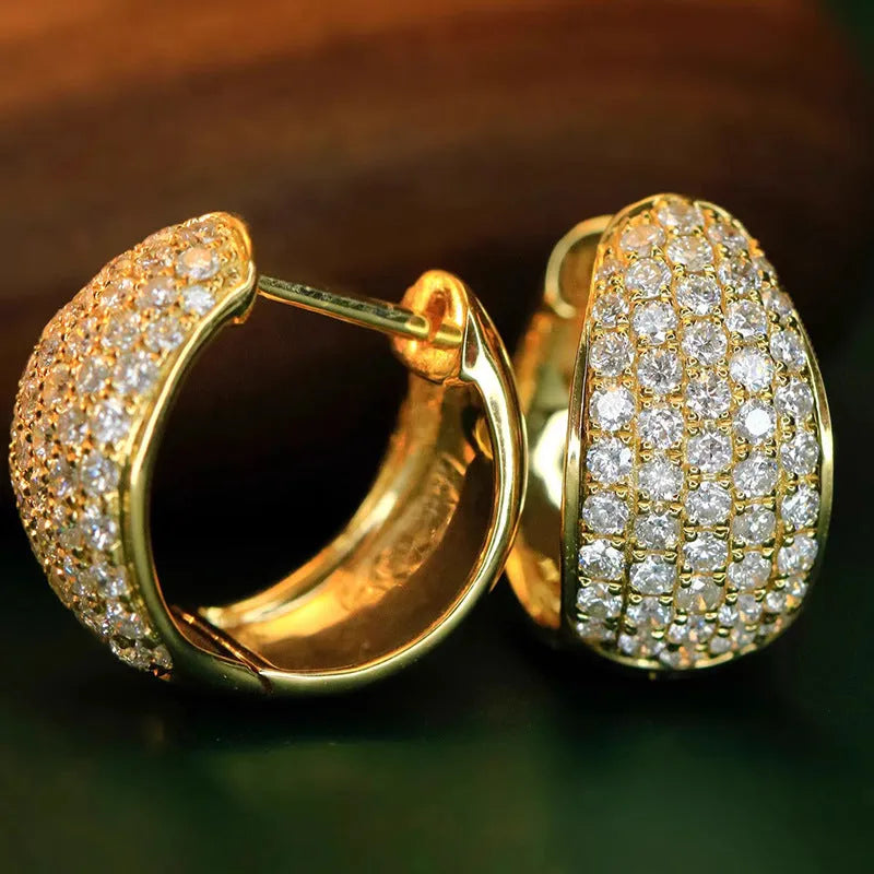 Women's geometric triangle ear clip with inlaid zircon on shiny copper base, white gold colour finish