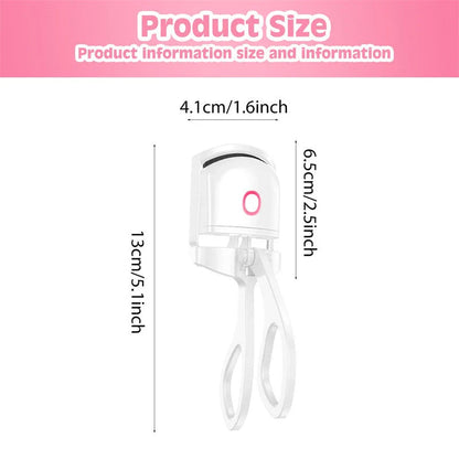 Rechargeable electric heated eyelash curler with temperature control settings, soft silicone pad, and compact, portable design for salon-quality lashes anytime, anywhere