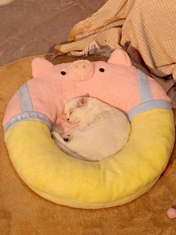 Yellow felted fabric cat house mat bed measuring 56x56x13 cm for winter and all season use