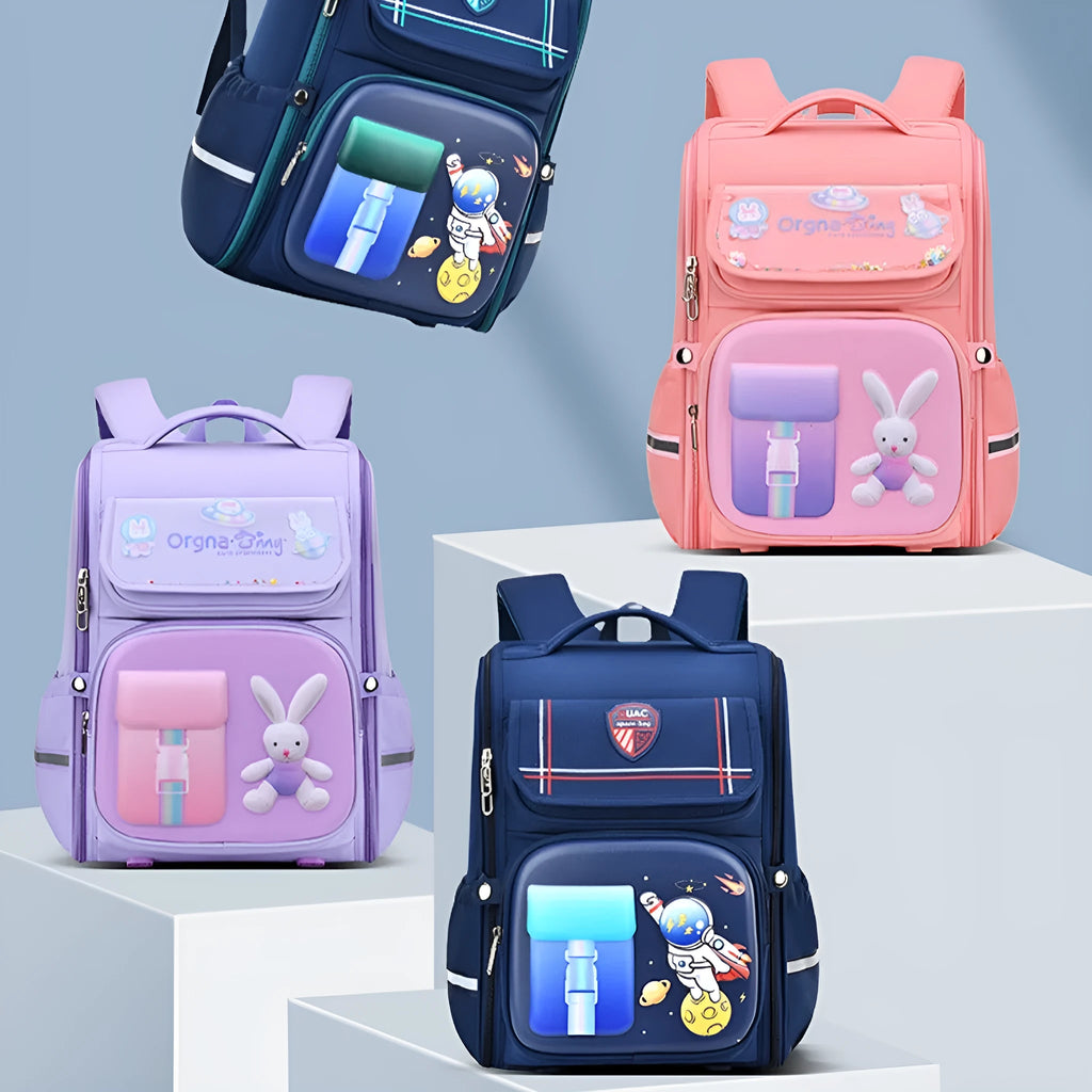 Children's cartoon backpack with animal patterns in Oxford cloth construction and airpillow straps