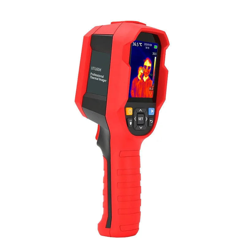 UTi series handheld infrared thermal imager displaying a thermal image on its screen.