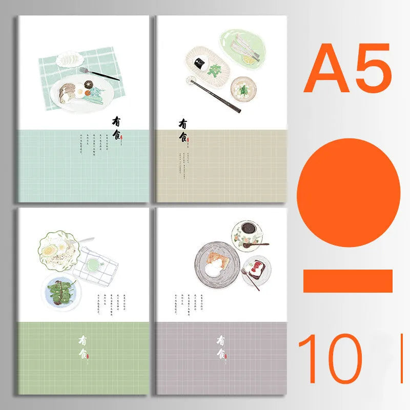 Set of 10 thread-bound A5 notebooks with kraft paper covers showing bear and sakura designs