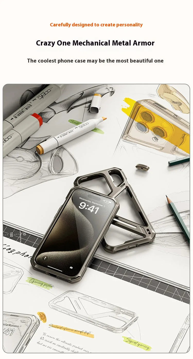 Titanium alloy metal phone case for iPhone with hollow heat dissipation design in titanium gray colour
