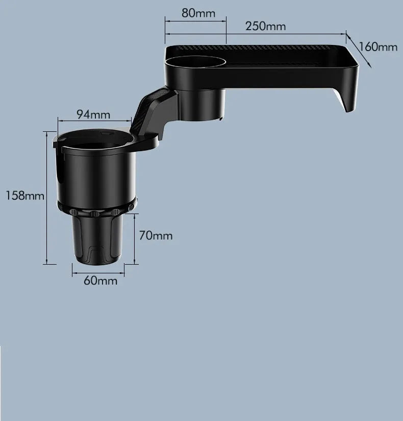 Black ABS car-mounted rotating dinner tray holder with cup and plate storage compartments