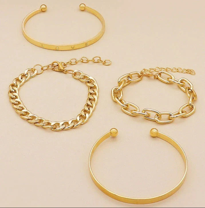 Stylish C-shaped hollow chain bracelet set in gold and silver colours, featuring a sleek and contemporary design