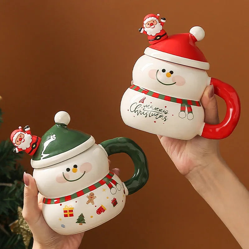 Christmas ceramic cartoon snowman large-capacity water cup 400ml in round shape