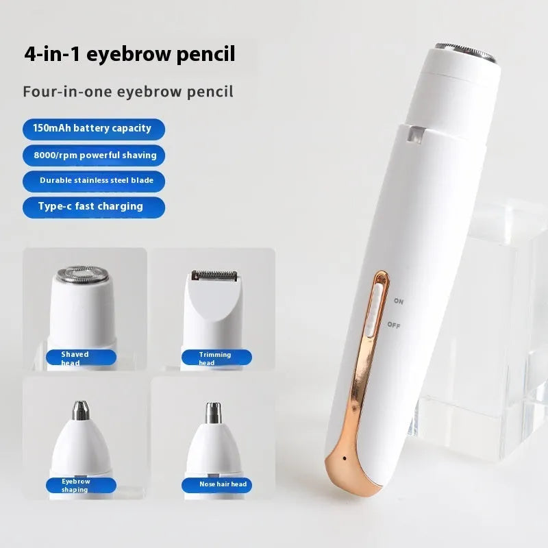 Women's four-in-one electric multifunctional shaver in white gold with ABS body and stainless steel cutter head