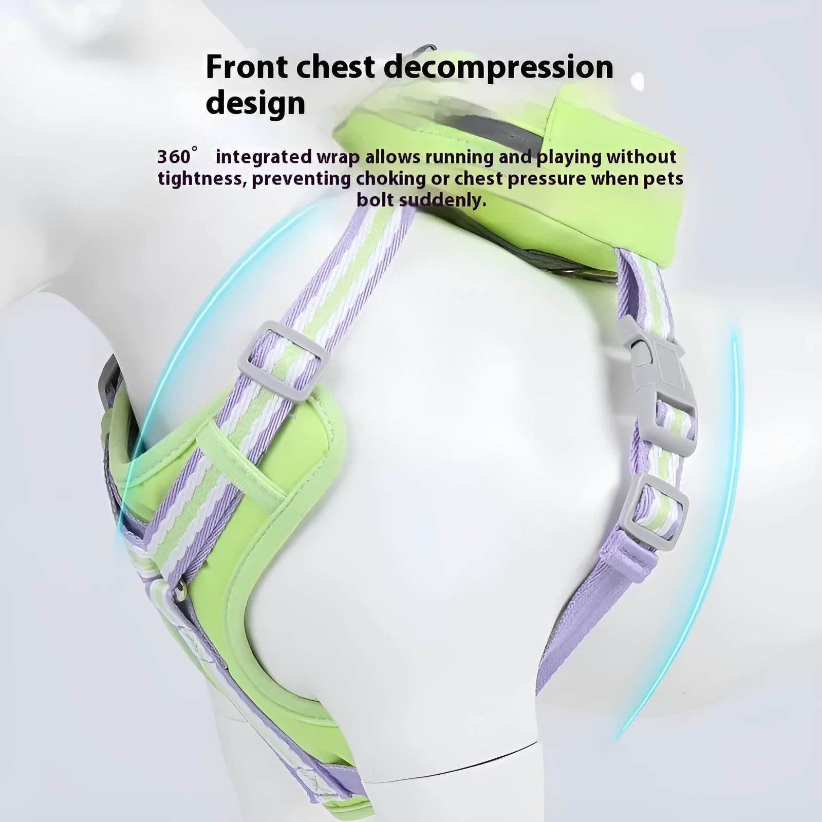 Explosion-proof anti-strangulation dog harness with attached rope in various colours.