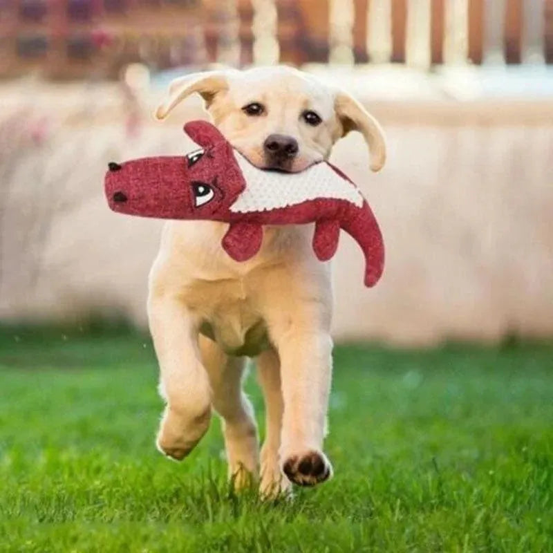 Corn grid texture pet plush toy in blue, green, and red colours with biting sound mechanism