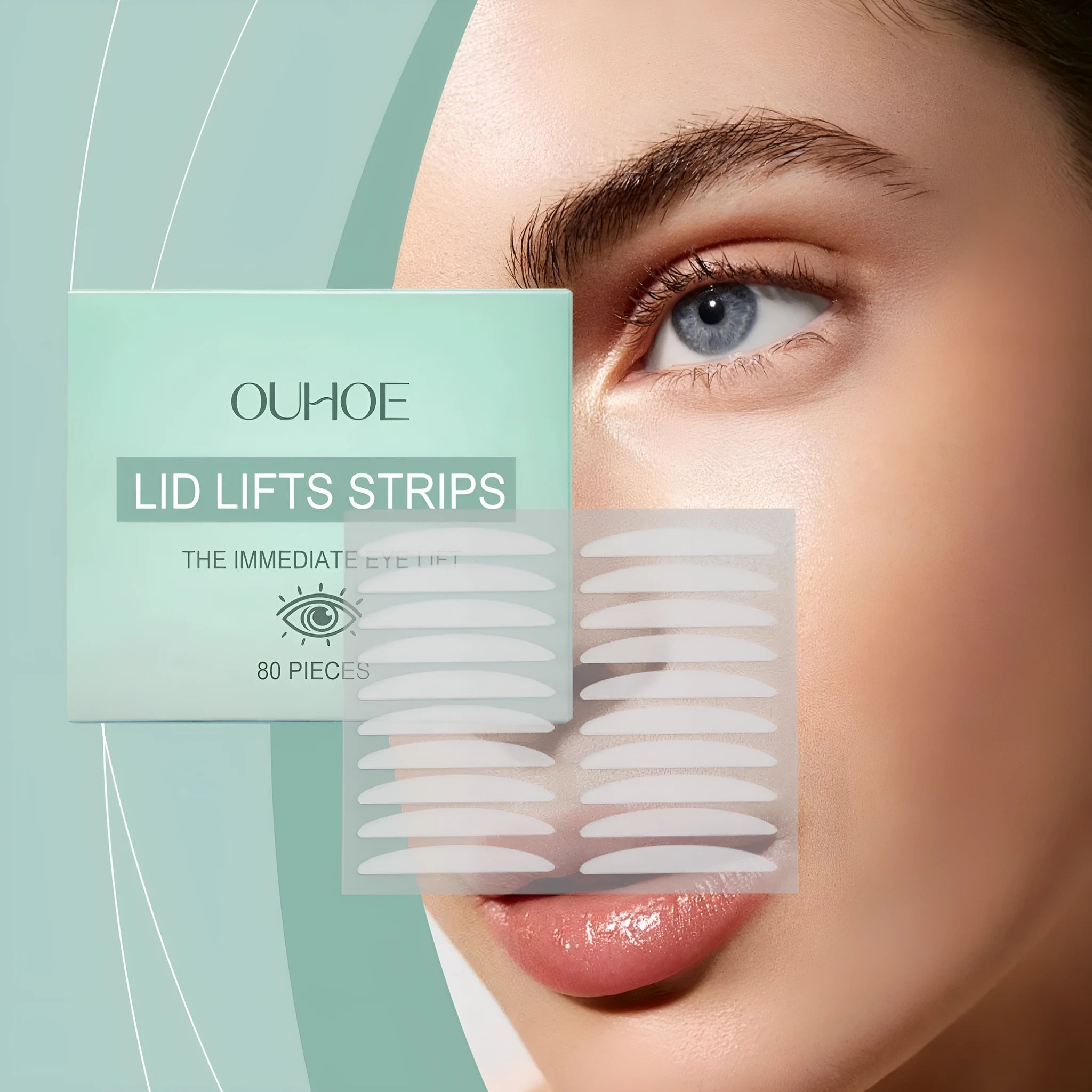 Pack of 80 hydrating eyelid stickers containing hyaluronic acid and collagen.