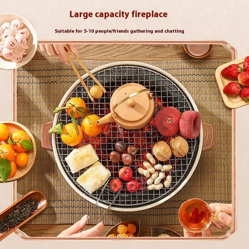 Portable multi-functional charcoal stove with grill rack for 3-5 people.