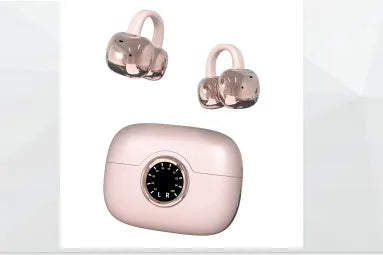 Ear clip wireless bluetooth earphone in black with charging case, open-ear design
