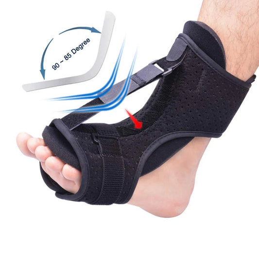 Adjustable dorsal night splint for plantar fasciitis and foot drop support in black