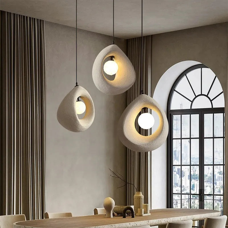 Retro modern pendant chandelier with milky white 32cm diameter lampshade