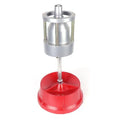 Portable aluminium hub wheel balancer with bull's eye level on enamel base.