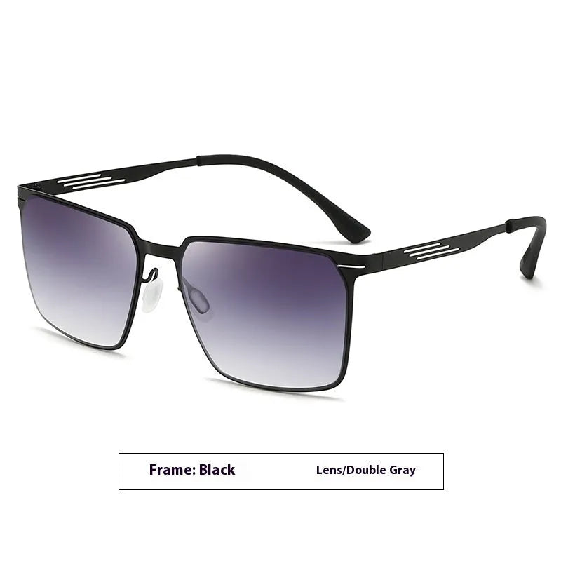 Fashion metal frame sunglasses with PC lenses in black frame double gray piece