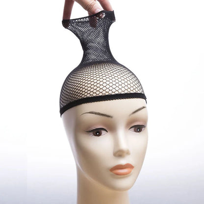 Wig hair net with geometry plaid pattern and two-head pass design in cloth material