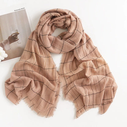 Herringbone pattern artificial cashmere scarf in various colours with tassel fringe