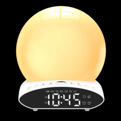 White wake-up light alarm clock with sunrise simulation and FM radio features