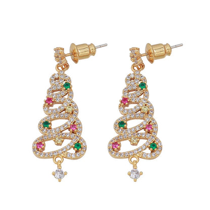 Festive Christmas tree tassel earrings with colorful zircon inlays