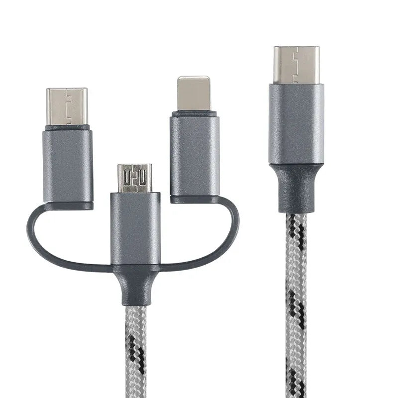 Universal three-in-one data cable, 1m length, combining Mini USB 8PIN Micro USB Type-C interfaces, available in grey, gold, red, rose gold