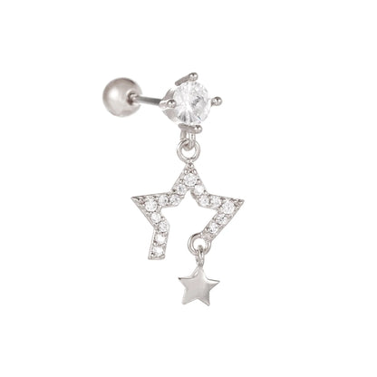 Star and moon cubic zirconia stainless steel cartilage earring in gold and white K options
