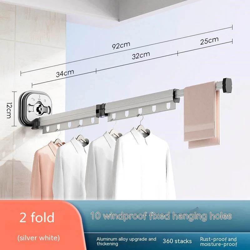 Aluminum retractable clothes drying rack mounted on wall with suction cups