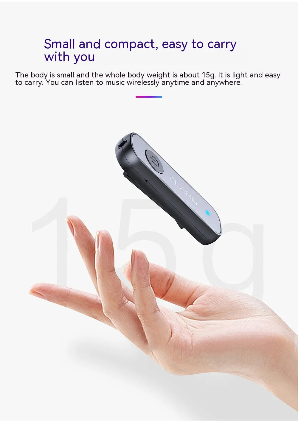 Bluetooth selfie stick with wireless adapter and aux car sound receiver in black and white ABS plastic