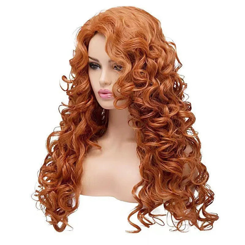 Brown long curly wig made from high temperature fibre with wavy style