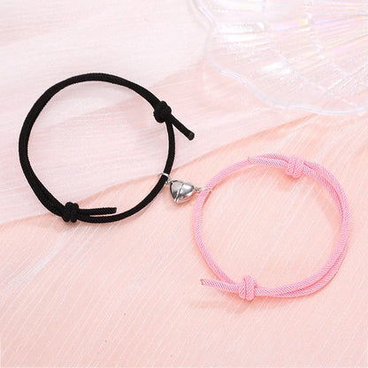 Simple Alloy Love Magnets Couple Bracelets in various colours with heart-shaped design