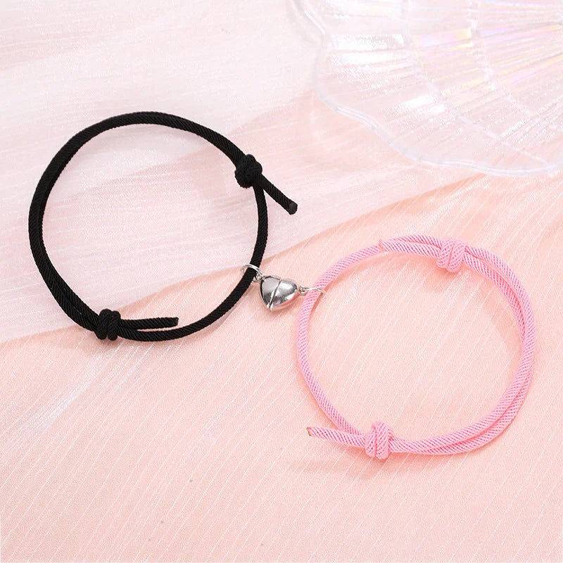 Simple Alloy Love Magnets Couple Bracelets in various colours with heart-shaped design