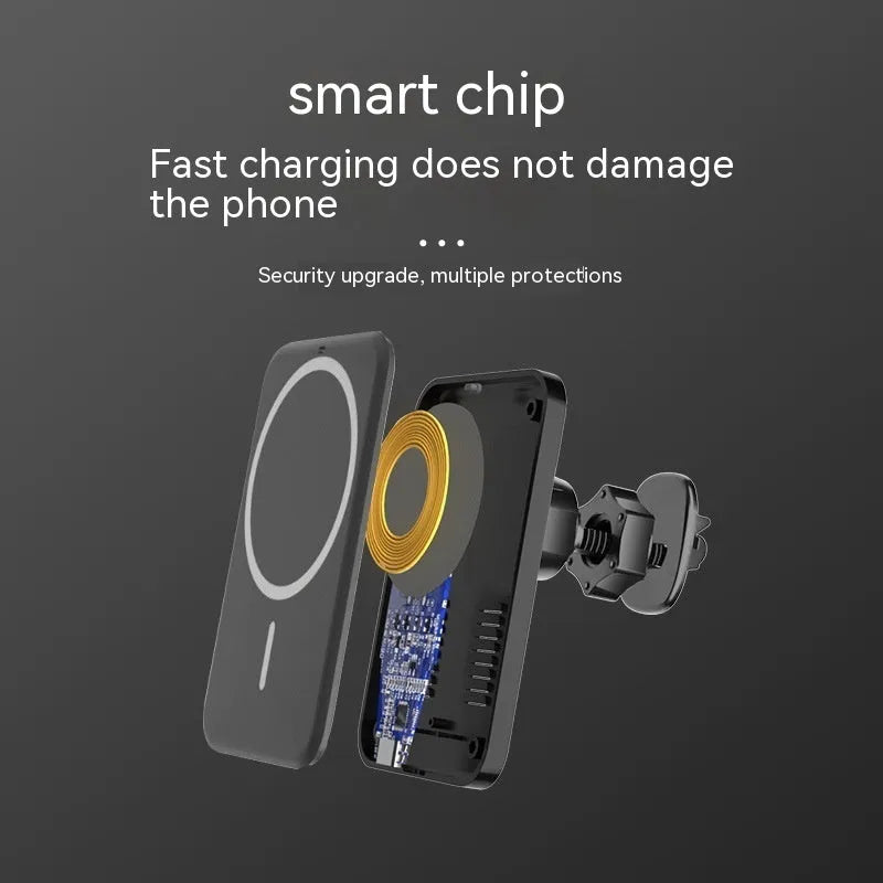 Plastic car wireless charger 15W fast charge in black for Apple 12 13 14 with Type-C interface