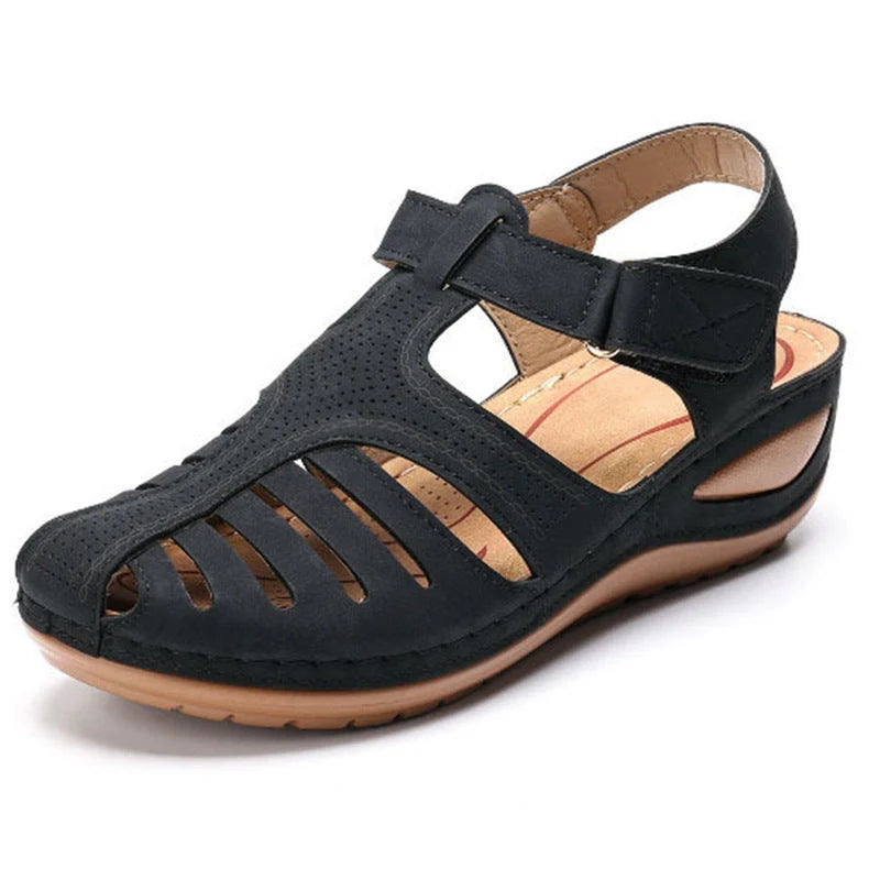 Women's Plus Size Retro Sandals with round toe and buckle design in various colours