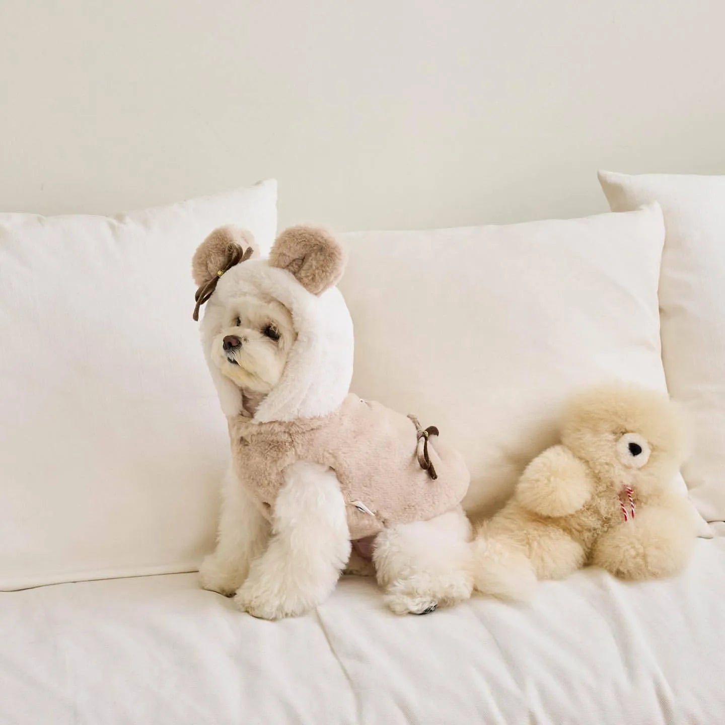 Light pink and light brown polyester warm coat costume for dogs and cats in five different sizes