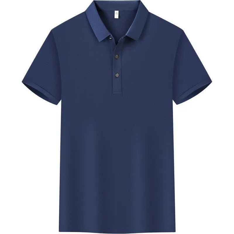 Thin cotton polo shirt style overalls for men and women on a hanger, shown in a blue colour.